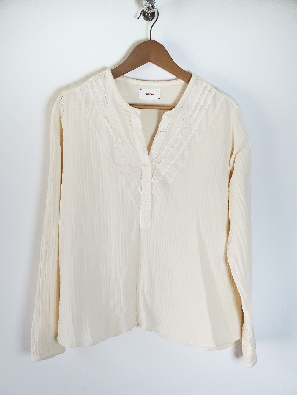 Xirena Lana Top In Oat Cotton Gauze Popover Long Sleeve Blouse Size Medium